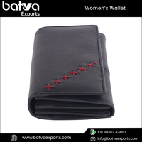 Dompet Panjang Wanita Gaya Retro Vintage Kulit Asli Anti RFID dengan Ritsleting & Kancing Pengunci Lapisan Poliester Hitam untuk Penggunaan Sehari-hari