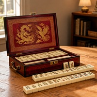 Jeu de Mahjong Rétro Écologique en Mélamine 22mm 144 Pièces avec Boîte en Cuir Rouge pour 4 Joueurs Divertissement à Domicile