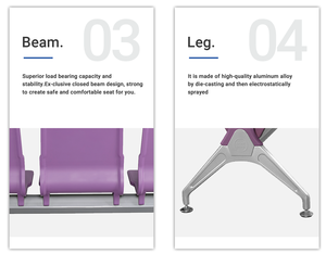 كراسي انتظار عصرية للمساحات العامة في المطارات والمستشفيات ومحطات الحافلات - مقاعد متتالية من الجلد الصناعي متينة للاستخدام التجاري - Product Image 6