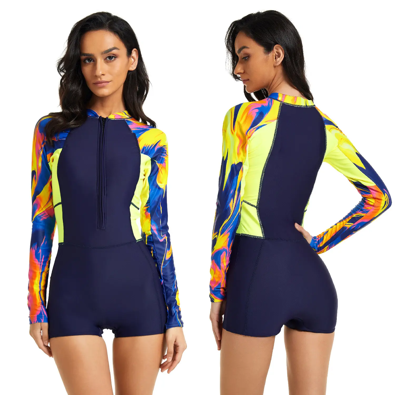 2022 New Designer Long Sleeves Lycra Rash Guard One Piece Bikini Swimsuit Beachwear Swimwear for Women