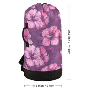 Bolsa de Lavandería Plegable de Nailon con Estampado de Flor de Hibisco, Cesto para Ropa Sucia, Mochila de Lavandería con Logotipo Personalizado - Product Image 3