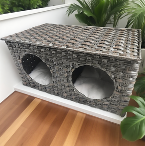 Custom Geweven Kattenhuis Met Dubbele Compartimenten | 2-Grot Rotan Huisdieropvang Met Verwijderbare Kussens - Product Image 6