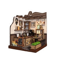 Nouveau design, puzzles en bois colorés découpés au laser 3D, kit de modèle de café rustique, kit de maison miniature à assembler soi-même, échelle 1:32