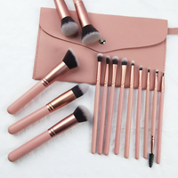 Kit de pinceaux de maquillage professionnels de luxe de haute qualité, vegan, rose/or rose, 14 pièces, pour anticernes et eye-liner, vente en gros