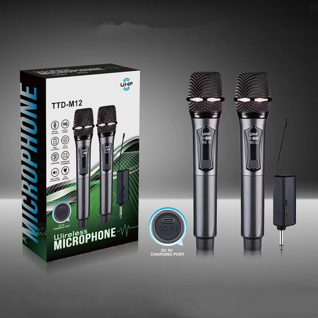 Professional Handheld Cordless Wireless Karaoke Singing Microphone Set Noise Cancelling Aluminium Alloy VHF Dynamic Microphone