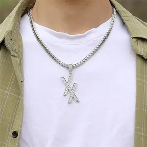 Collier avec pendentif en forme de lettre XX pour hommes, bijou Hip Hop, avec chaîne de 24 pouces en or ou argent, avec Initial, 2020