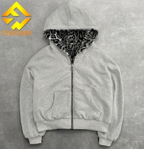 Individuelle Kapuzenjacke, Doppellagig, Leopardenmuster, Schwerer French Terry, Übergroßer Wende-<span class=keywords><strong>Hoodie</strong></span> aus Kunstpelz mit Reißverschluss, Blanko - Product Image 1