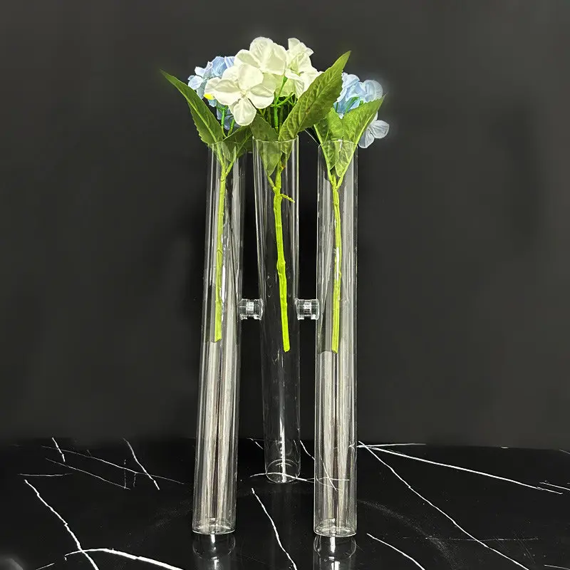 Vasos de vidro para casamento, conjunto de 3 peças transparente personalizado, vaso central de flores rosas para decoração de casa
