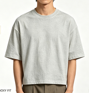 เสื้อยืดคัสตอม ผ้าคอตตอนหนา 100% ทรงโอเวอร์ไซส์ ไหล่ตก คอเต่า สตรีทแวร์ ดีไซน์เรียบง่าย เสื้อยืดผู้ชาย - Product Image 1
