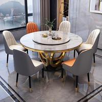 Luxuriöses Elegantes Design Hitzebeständige Marmor-Tischplatte Rund mit Drehplatte Modernes Esszimmer-Set für Zuhause und Hotel