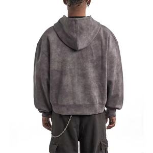 High Quality Custom Unisex 100% Cotton French Terry Dirty Wash <b>Vintage</b> Full Size Printed Cropped Zip Hoodie Mens <b>Sweatshirt</b> - Product Image 3