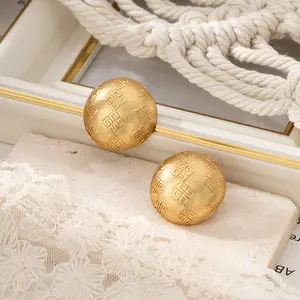 Light Luxury Retro Pure Copper Earrings with Gold Plated Round Earrings vintage earrings for women