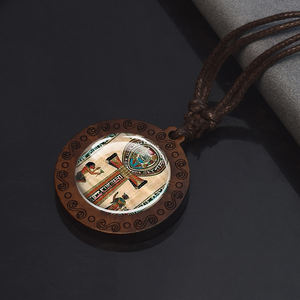 के अनबुबिस स्कार्ब लकड़ी के पेलेंट हार विंटेज इजिप्टियन पौराणिक कथाओं के साथ रस्सी चेन देहाती गहने - Product Image 3