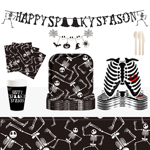 DAMAI Halloween-themed Paper Plate Set - Skull Bone Paper Plate Set Disposable Party Tableware - Product Image 1