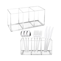 Lot de 2 rangements de couverts en acrylique argenté Porte-ustensiles en plastique pour comptoir de cuisine, fourchette, couteau et cuillère