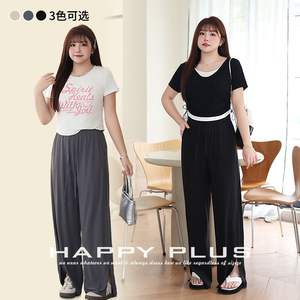 รันฉีกางเกงเอวสูงสำหรับผู้หญิงไซส์ใหญ่ สีดำ ผ้าถัก ยืดได้ กางเกงขายาวสำหรับฤดูร้อน รุ่น N8927 - Product Image 2