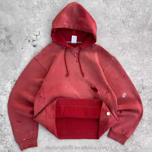 Felpa pesante con cappuccio Oversize rosso Vintage con cappuccio Unisex Fit Drop shale acido lavaggio con cappuccio - Product Image 3