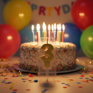 Bougie d'anniversaire dorée numéro 3 Party Love 4,5 cm Vela Candles - Product Image 3