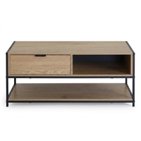 Table basse industrielle avec tiroir et étagère de rangement ouverte, 2 niveaux, en bois, moderne, rectangulaire, KD, table de canapé rectangulaire