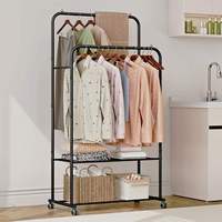 Porte-vêtements robuste en métal à trois niveaux, résistant à la chaleur, capacité de charge de 400 lb, sur roulettes, réglable, style américain