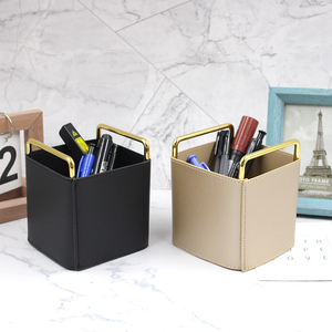 <span class=keywords><strong>Chic</strong></span> PU da chủ bút với vàng kim loại khung máy tính để bàn tổ chức cho Bút trang điểm bàn chải lý tưởng cho văn phòng trang trí nội thất - Product Image 4