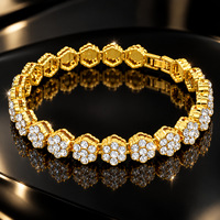 Bracelet en alliage pour homme, motif fleur de prunier incrusté de strass, style hip-hop, bijou tendance