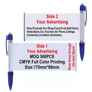 Promotion Custom Logo Advertising Plastic Blank Banner Flag Ballpoint Pens Retractable Scrolling Pull Out Banner Pen