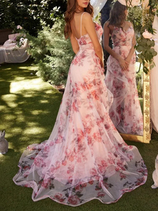 <span class=keywords><strong>Abito</strong></span> <span class=keywords><strong>lungo</strong></span> in <span class=keywords><strong>tulle</strong></span> floreale <span class=keywords><strong>rosa</strong></span> personalizzato da donna, vestito <span class=keywords><strong>lungo</strong></span> con scollo a V e spalline sottili OEM/ODM per il commercio all'ingrosso - Product Image 3