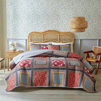 Ensemble de couvre-lit de style américain 3 pièces en microfibre brossée avec taie d'oreiller, drap imprimé fleuri, couvre-lit patchwork
