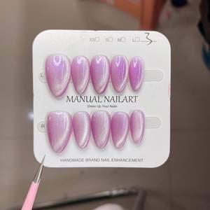 10 Uñas Postizas Acrílicas Reutilizables con Diseño de Almendra Rosa, Pedrería 3D, Cuadradas, para Arte de Uñas, Salón, Hermosas Uñas Postizas - Product Image 4