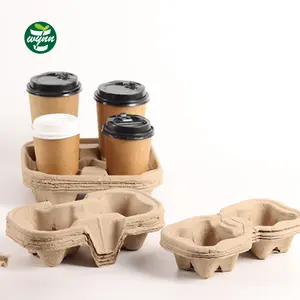 Biodegradable Pulp Paper Cup Tray 2-cup 4-cup Holder Takeaway Coffee Beverage Carrier Paper Packing