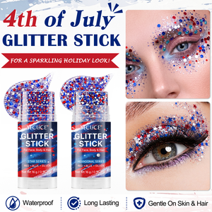 Bâton de paillettes pour le visage et le corps, rouge, argenté, bleu, accessoires patriotiques pour femmes, maquillage pour football, softball, fête, rave - Product Image 1