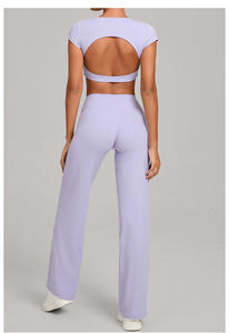 Completo Sportivo Traspirante con Maniche Corte e <span class=keywords><strong>Pantaloni</strong></span> Dritti, Abbigliamento Attivo Effetto Nudo, Set Yoga - Product Image 2