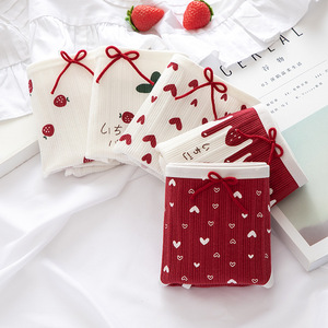 Culotte en coton pour femmes rouge sous-vêtements pour femmes fraise caleçon cadeau de noël culotte dentelle cadeau du nouvel an Lingeries 0486 - Product Image 4