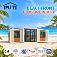 Maison conteneur préfabriquée de luxe de 20 pieds pour glamping extérieur, location de chalet de vacances, espace de vie multifonctionnel extensible