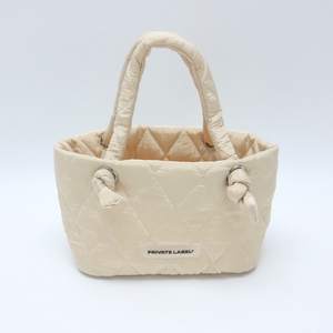 OEM Quilted Puffer Tote Bag, Custom LogoDiamond Quilted Handbag with Knot Handle, Cute Mini Basket Bag for Women, Wholesale - Product Image 4