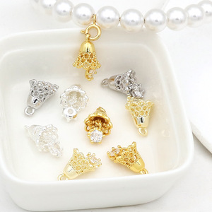 Crown Shape Zirconia Inlaid Hollow Pendant For Bracelet Making DIY Jewelry Charm 18K Gold Silver Copper Plated Findings - Product Image 1