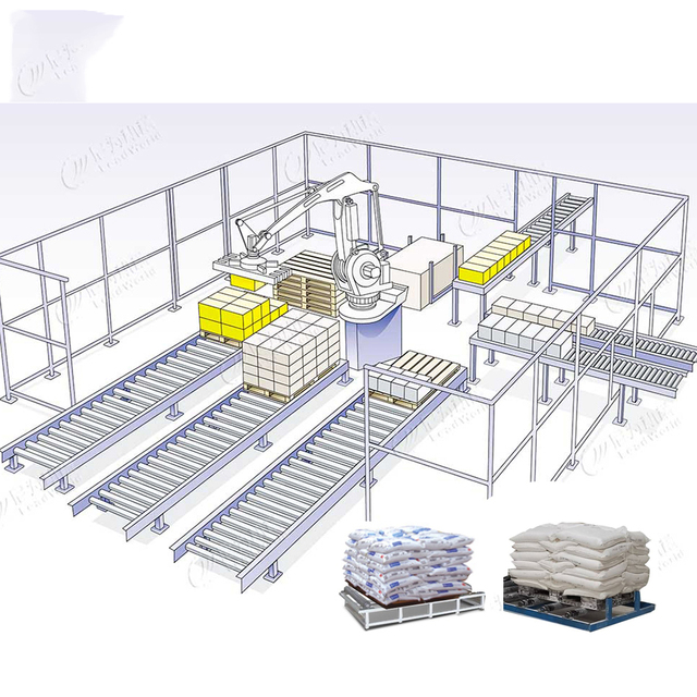 Automatic Robot Palletizer Bag Flour Sugar Animal Feed Stacker Machine Dry Mortar Cement Bag Packaging Line Robotic Palletizer