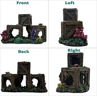 Décorations pour aquarium : Cachette rectangulaire à deux niveaux en résine pour Betta, crevettes et guppies, avec corail réaliste, éponge et algues marines, stable