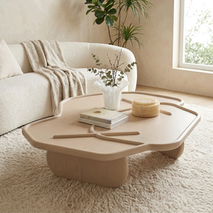 JM Organic Shape Black Walnut Solid Wood Coffee <b>Table</b>, Hand Carved Relief Irregular Petal <b>Top</b>, Luxury Living Room Coffee <b>Table</b> - Product Image 6