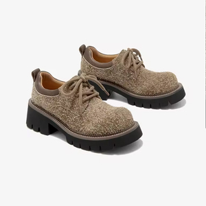 Logo personnalisé Derby mocassins chaussures en cuir fendu à lacets en daim gros orteils semelle épaisse couture dames Vintage chaussures de cowboy à la main - Product Image 1