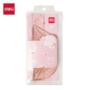 Juego de reglas Deli de 15 cm, herramientas matemáticas de plástico rosa para estudiantes, uso escolar - Product Image 1