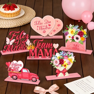 6 décorations en bois pour la fête des mères espagnoles, avec motifs floraux, papillon, camion rose et cœurs. pour les brunches printaniers et les fêtes sur la terrasse - Product Image 1