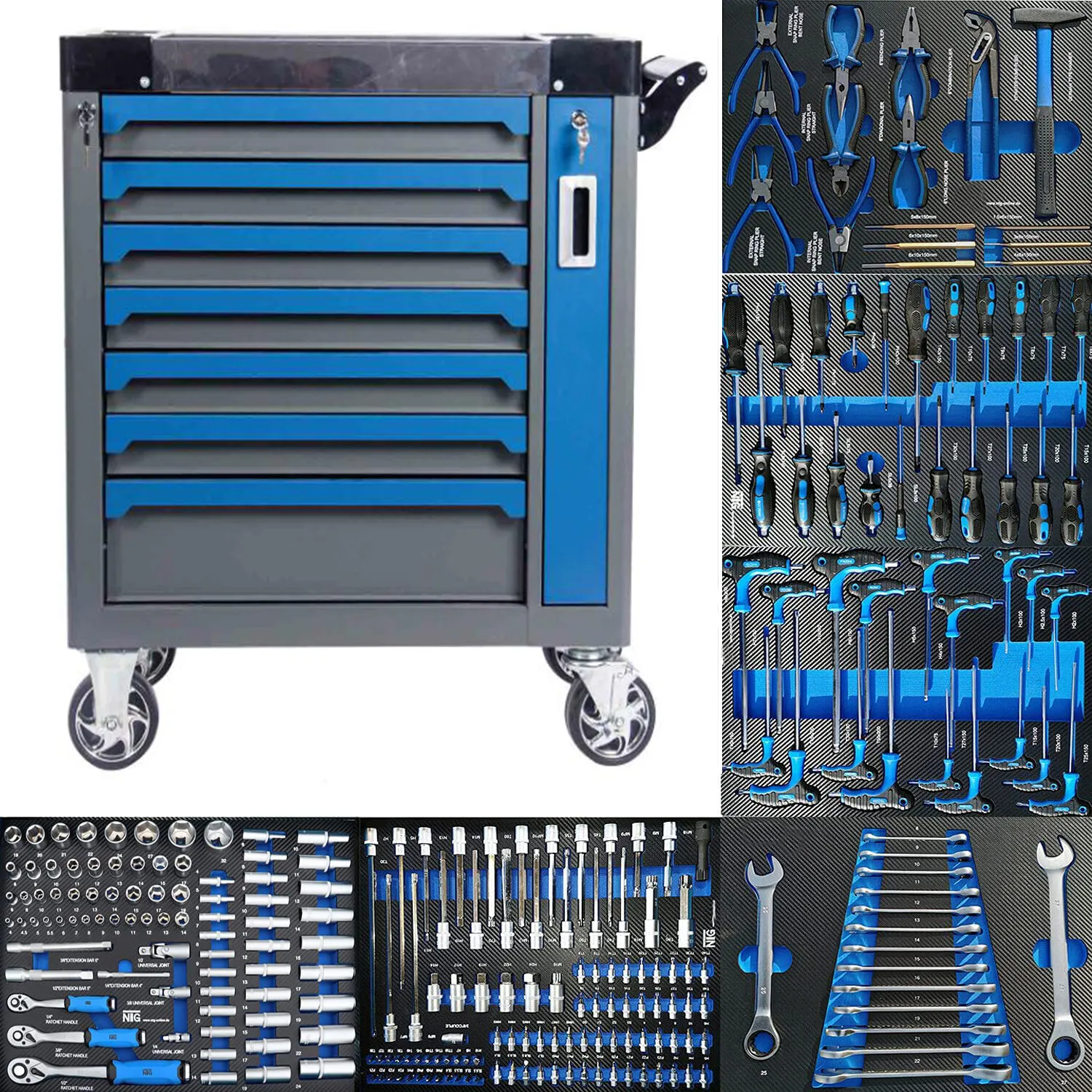 Caja rodante de acero inoxidable de alta resistencia, 420 piezas, 7 cajones, carrito de armario