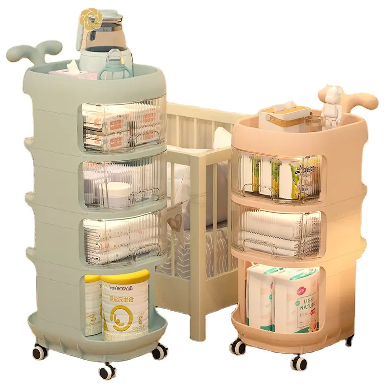 Étagère de rangement pour produits pour bébés Chariot en plastique amovible Tiroir mobile multifonctionnel Étagère de rangement rotative pour produits pour bébés