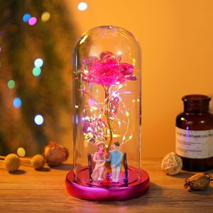 Rosa Incantata in Cupola di Vetro con Luci, Ornamento Coppia e Cervo, Fiori Artificiali, Luce Notturna Romantica a Batteria, Regalo - Product Image 4