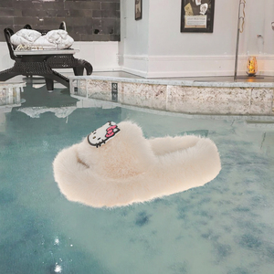 แพลตฟอร์มกันลื่นแบบนุ่มสบายพร้อมพื้นรองเท้า TPR ระบายอากาศได้ดีสำหรับฤดูหนาว ดีไซน์ขนปุยลายการ์ตูนแมวน่ารักสำหรับเด็กผู้หญิง - Product Image 3