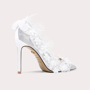 Nuove Scarpe da Sposa <span class=keywords><strong>con</strong></span> Punta Affusolata, <span class=keywords><strong>Tacchi</strong></span> Alti Primaverili ed Estivi, Pumps <span class=keywords><strong>con</strong></span> Tacco Alto in Pizzo Floreale <span class=keywords><strong>Argento</strong></span> e Bianco per Spose - Product Image 2