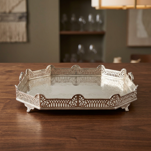 Plateau de service ovale vintage écologique plaqué argent avec poignées |   Fête de mariage à la américaine EPNS Silver - Product Image 4