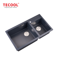 Évier de cuisine double cuve en acier inoxydable, fabrication industrielle, avec robinet, design moderne, à encastrer, épaisseur personnalisable, Meilleure Marque, Offre Spéciale